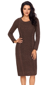 BY27772-17 Coffee Women’s Hand Knitted Sweater Dress